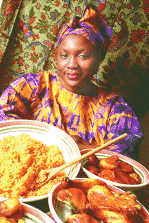 Nigerian jollof rice and fried plaintain