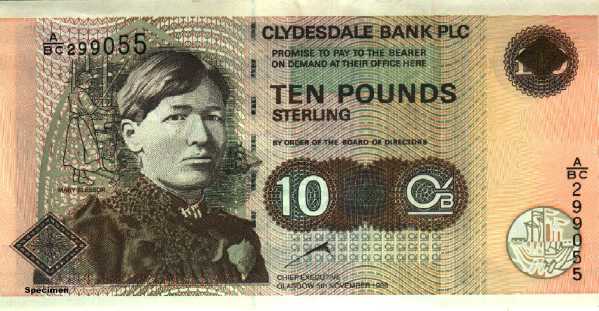 Christian missionary Mary Slessor of Calabar, Nigeria on ten pound currency of Scotland